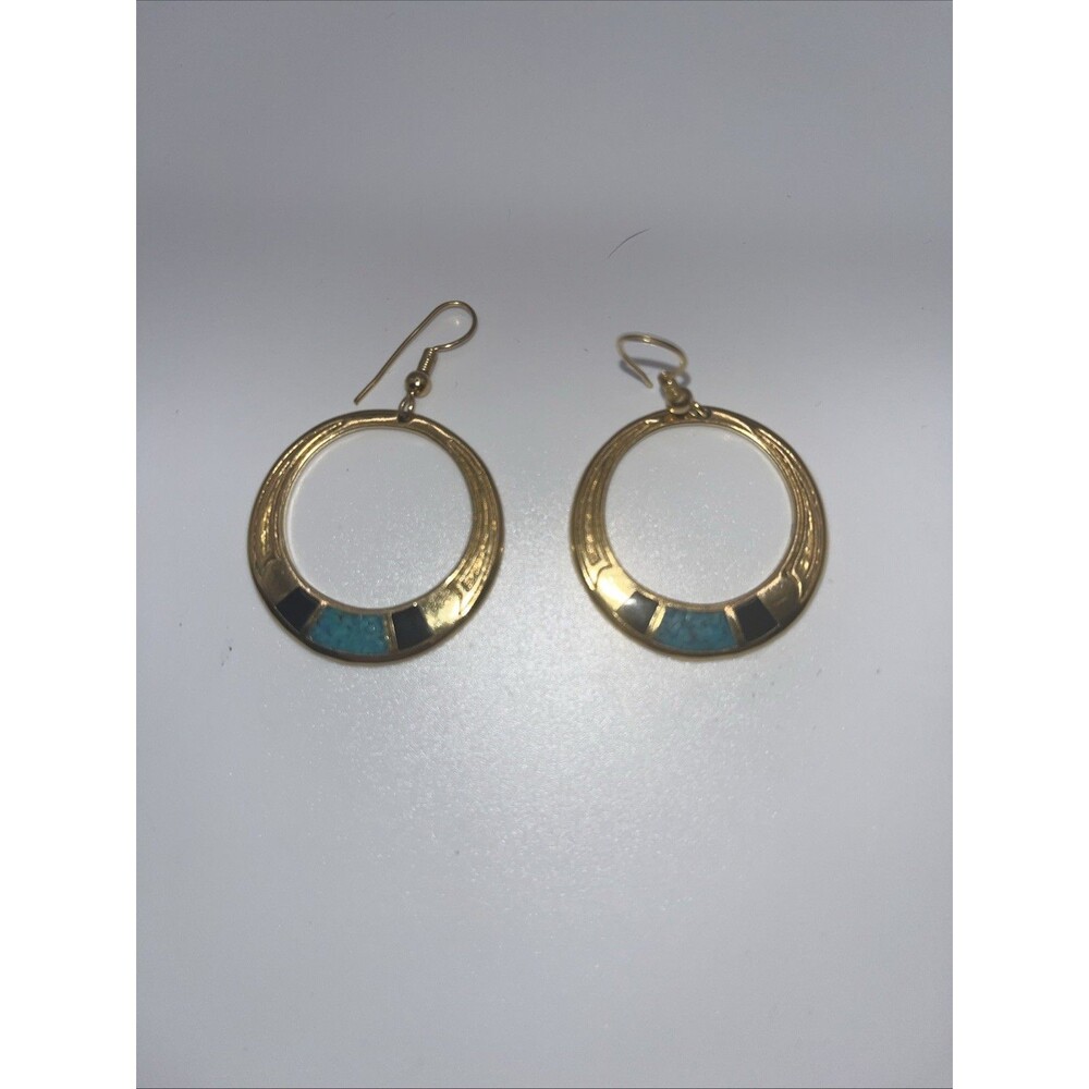 COP Dangle Earrings Turquoise Onyx Chip Art Deco Style Castings on Parade Circle
